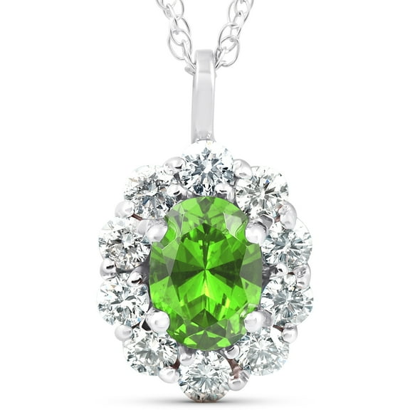 Pompeii 1 3/4ct Oval Peridot & Genuine Diamond Halo Pendant 14K White Gold (G/H,I1)