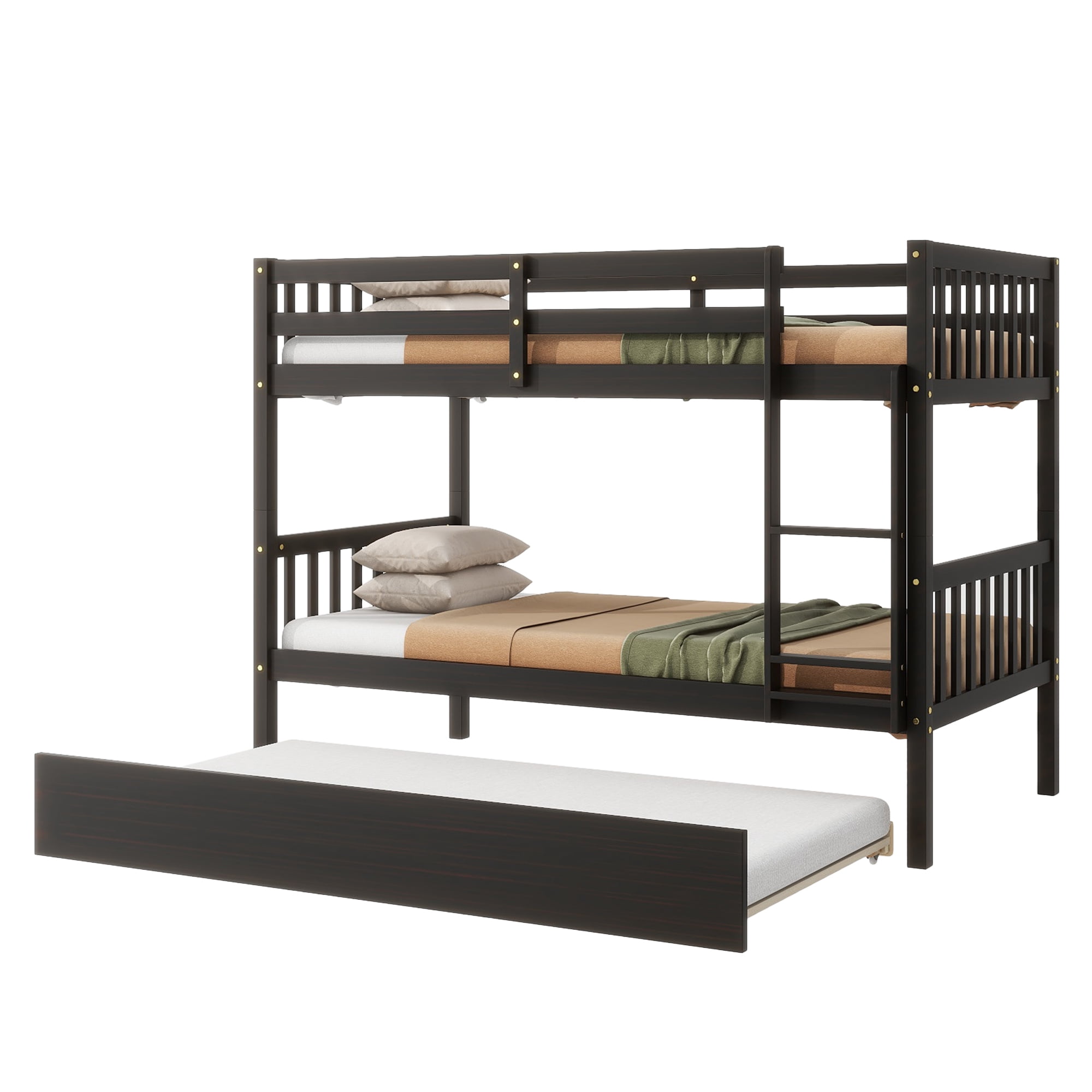 Alvantor Wood Bunk Bed with Trundle Ladder, Convertible Twin Size, Espresso