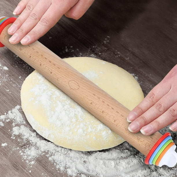 Rolling Pin, Beech Adjustable Dough Rollers, Smooth For Home Pizza, Pie Crusts Kitchen