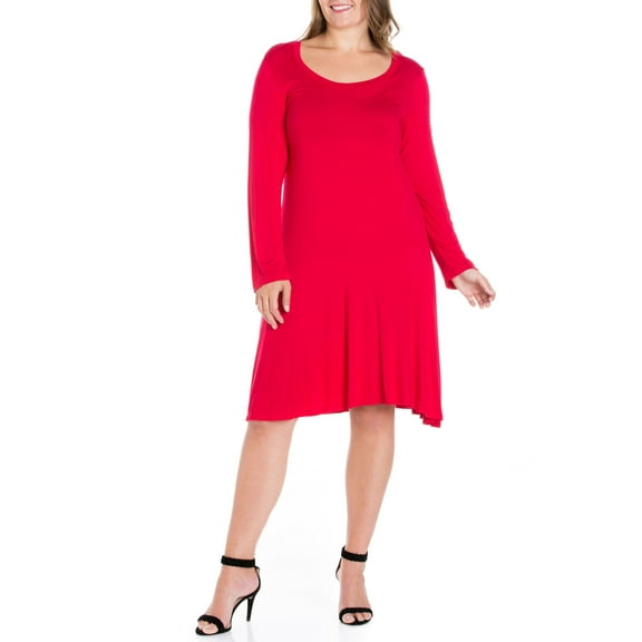 Women's Plus Size Flared Dress Red 3XL