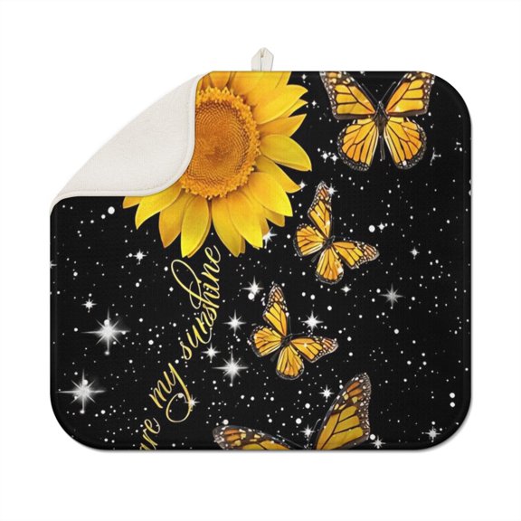 Floral Sunflower Dish Drying Mat Microfiber Foldable Kitchen Counter Pad Absorbent Drainer Mat Summer Style 16x18 Inch