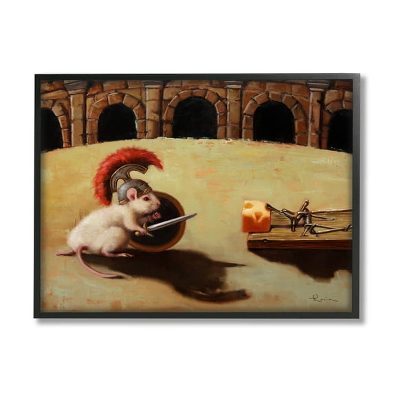 Mouse Vs Mousetrap Funny Battle Animals & Insects Painting Black Framed Art Print Wall Art