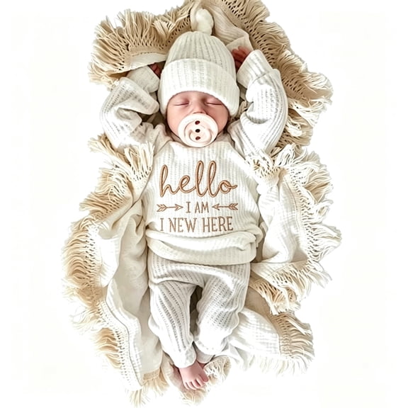Ylsteed Newborn Baby Boy Girl Leisure Clothes Outfits Embroidery Long Sleeve Romper Bodysuit Baby Shower Coming Home Outfit Tops Pants Hat