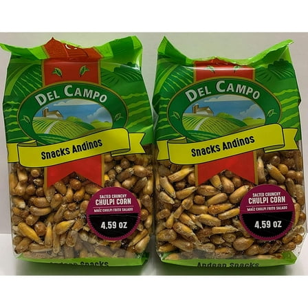 DEL CAMPO Andean Snacks | Salted Crunchy Chulpi Corn | Maiz Chulpe Frito Salado | 4.59 oz. | Pack of 2 | Product of Peru