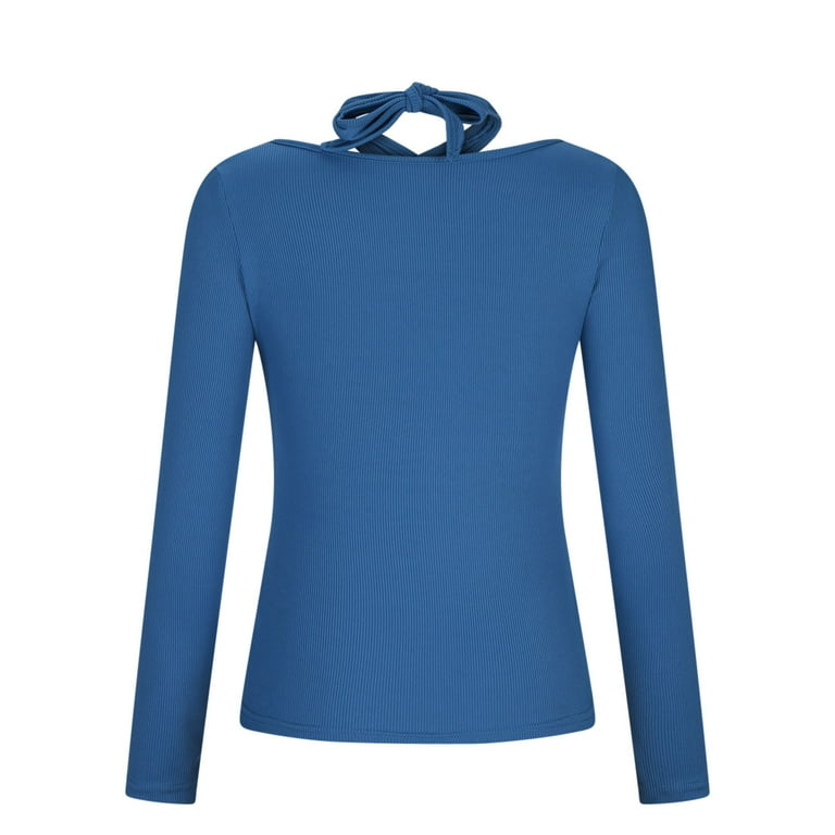 HAPIMO Women's Keyhole Neck Shirts Fall Slim Basic Ribbed Tops