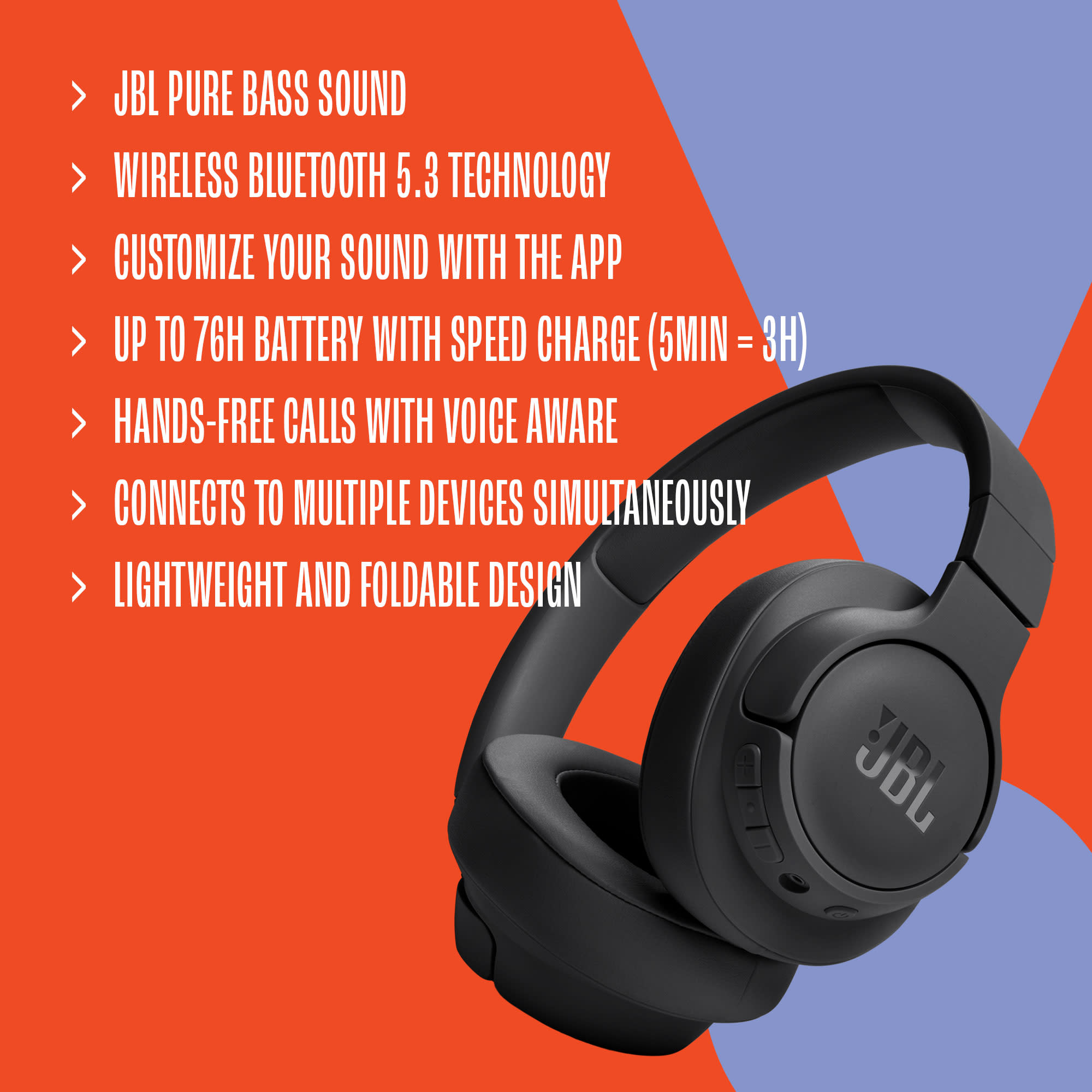 JBL Tune 720BT Wireless Over-Ear Headphones, Blue photo 5