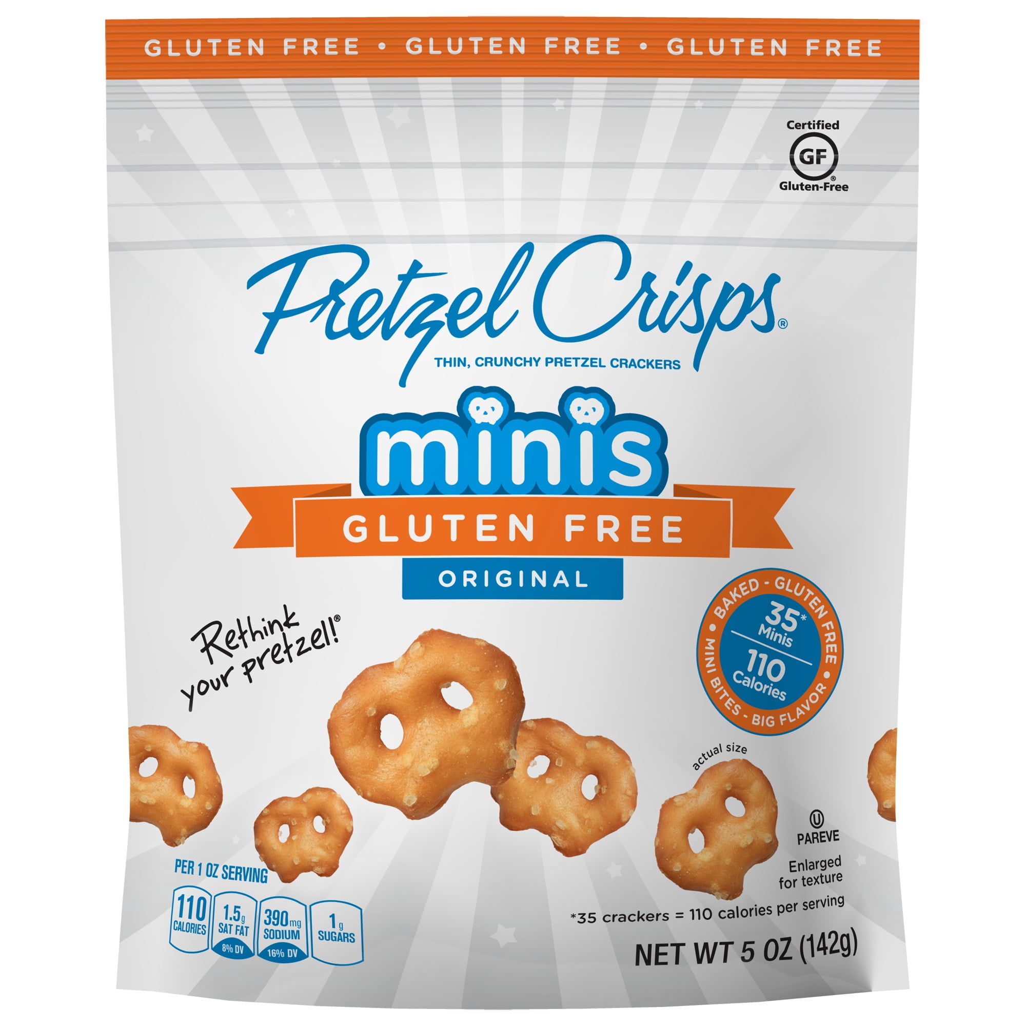 Snack Factory Gluten Free Pretzel Crisps, Original Minis, 5 Oz