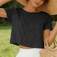 thumbnail image 6 of Women's Oversized Workout Cropped T Shirts Crew Neck Short Sleeve Casual Loose Summer Crop Tee Tops Black, 6 of 9