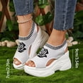 thumbnail image 4 of Womens Platform Wedge Sandals Floral Print Knit Mesh Open Toe Athletic Walking Shoes Casual Slip on Summer Sneakers White Size 8.5, 4 of 7