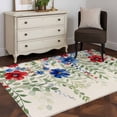 thumbnail image 6 of Rectangle Rug 4x6ft Area Rug, Independence Day Red Blue Flower Area Rugs for Living Room Bedroom, Green Leaf Retro Linen Floor Mat Non-Slip Non-Shedding Carpet Indoor Accent Rugs, 6 of 9