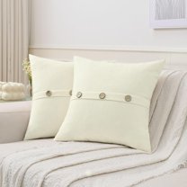 20×20 Inch Button Accent Throw Pillow Cover 2-Pack Textured Solid Decorative Cushion for Sofa Bed Living Room Decor
