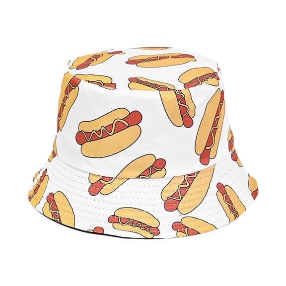 Cowboy Hat Hot Dog Print Fisherman Cap for Outdoor Beach Travel Casual Daily Wear Summer Sun White