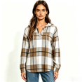 thumbnail image 2 of Women's Plaid V Neck Drawstring Long Sleeve Hooded Tunic Top, Oversized Pullover Hoodie with Pocket, Women's Plus, Size S-2XL, 2 of 4