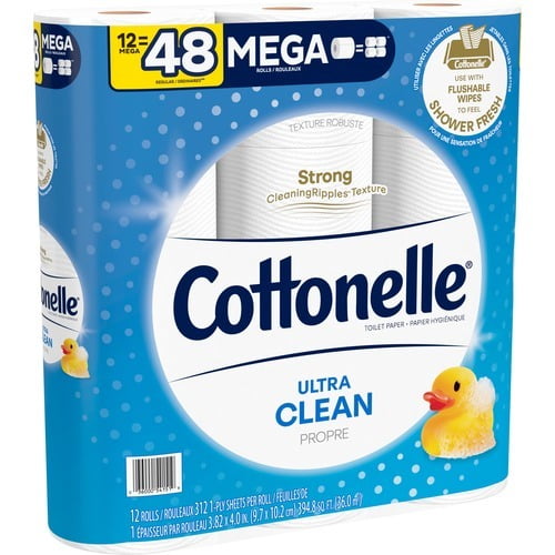 Cottonelle CleanCare Bath Tissue 312 Sheets/Roll - White - Fiber - Strong, Thick, Soft, Sewer-safe, Septic Safe, Flushable, Clog Safe, Hypoallergenic, Biodegradable, Textured - For Bathroom, Toilet