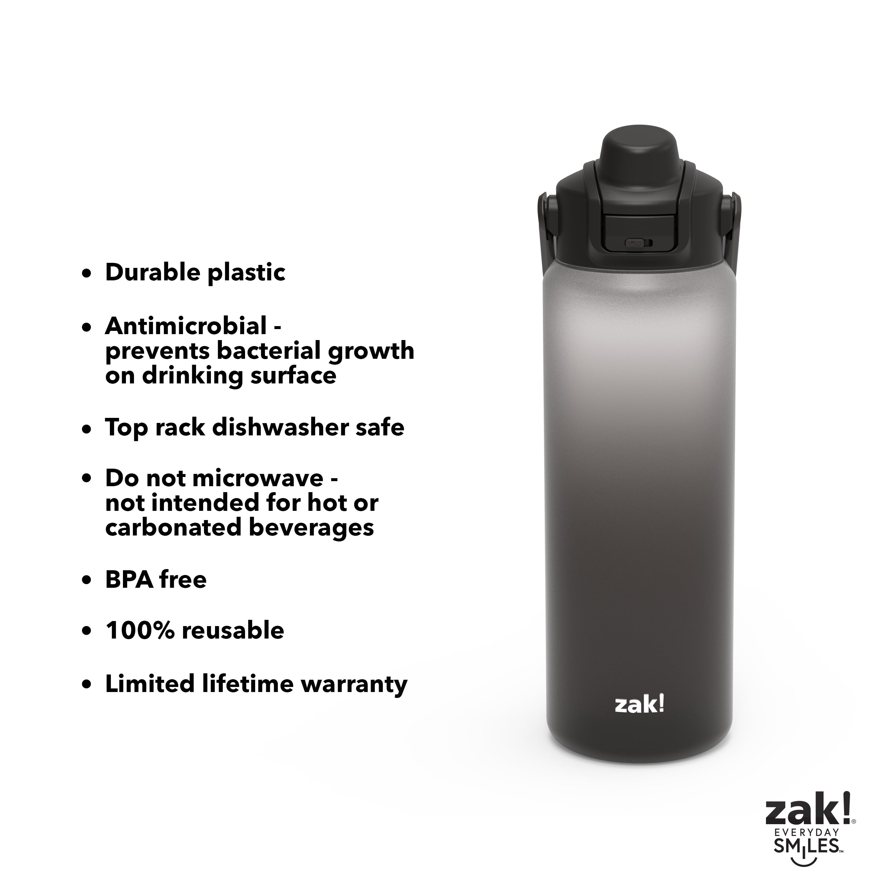 Zak Designs Soft Paint 32oz Durable Plastic Liberty Straw Water Bottle (Ombre Black)