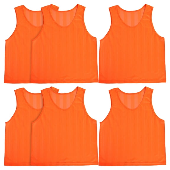 Minkissy 6Pcs Breathable Orange Mesh Soccer Practice Jerseys with Stylish Striped Pattern for Team Sports