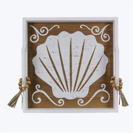 

Youngs 61631 Wooden Seashell Design Tray with Tassel White & Natural
