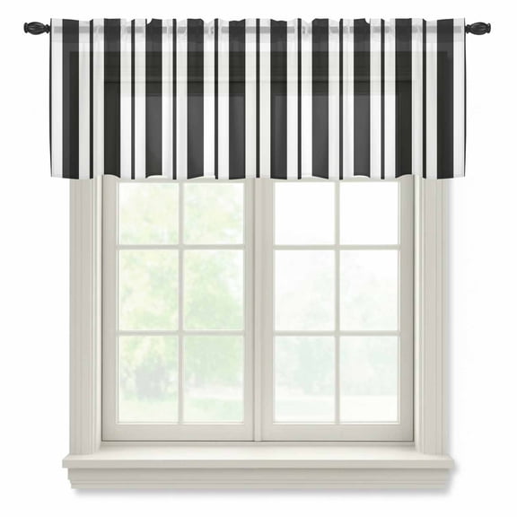 Black Striped Semi Sheer Valance Curtains Modern Stripes Farmhouse Rustic Country Voile Valances Curtain Rod Pocket Small Window Treatment for Kitchen Bathroom Cafe 54"x18"