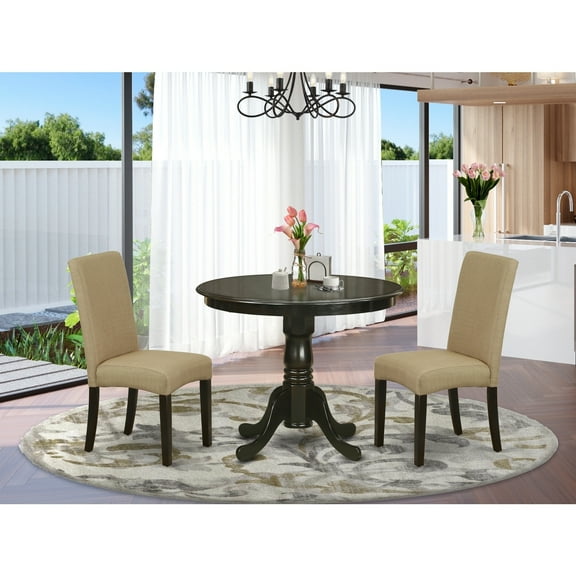 Round Dining Table Set 36 Inch - Vintage Parsons Chairs, Cappuccino Finish, 3 Piece Table Set