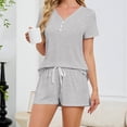 thumbnail image 5 of NTACZA Pajama Set Henley T-Shirt and Shorts Button Pjs 2 Piece Sleepwear Sets Size M, 5 of 6