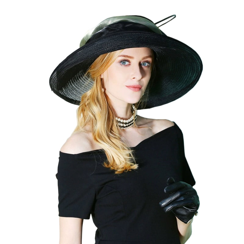 VINTAGEHAT Large Brim Kentucky Derby Hat Long Feather Black Fascinator