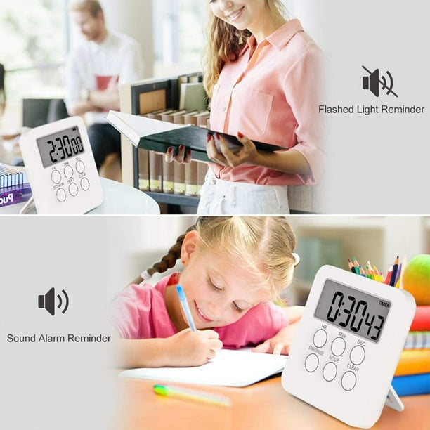 2 Pièces Blanc, Digital Time Timer Enfant Apprentissage avec Écran LCD,  Chronomètre Minuterie Aimanté avec Alarme