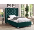 thumbnail image 2 of Velvet Upholstered Bed with Wingback & Nailhead Trim - Bedroom Furniture, 2 of 6