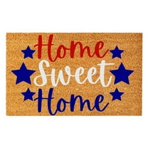 Patriotic Coir Door Mat 4th of July Red Blue Star Welcome Mat Non-Slip Independence Day Entrance Door Rugs for Indoor Outdoor Home Bathroom Decor, 23.62x15.74in