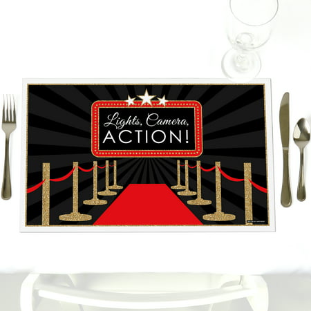 Red Carpet Hollywood - Party Table Decorations - Movie Night Party Placemats - Set of 12