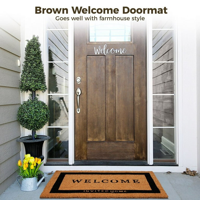 Layered Outdoor Welcome Mat Set - Coconut Coir (18-inch x 30-inch) and  Woven Doormat (24-inch x 35-inch) Combo Inside or Outside Pet Friendly Rug  for