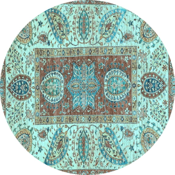 Ahgly Company Indoor Round Abstract Light Blue Modern Area Rugs, 6' Round