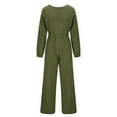 thumbnail image 4 of Olyvenn Women's Spring One Piece Jumpsuits Dressy Casual Long Sleeve Elastic Waist Pockets Wide Leg Long Pants Rompers Army Green 10, 4 of 7