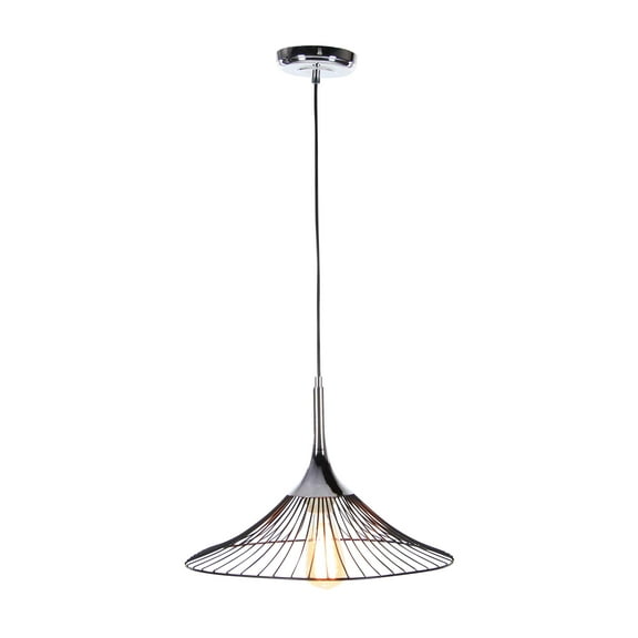 Decmode Contemporary 11 x 17 inch chic iron cone-shaped pendant with bulb, Silver