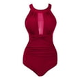 thumbnail image 4 of Womens Monokini Women's Solid Color Long Sleeve Vest Surfing Suit Diving Suit Swimsuit Monokini Red XXXL, 4 of 5
