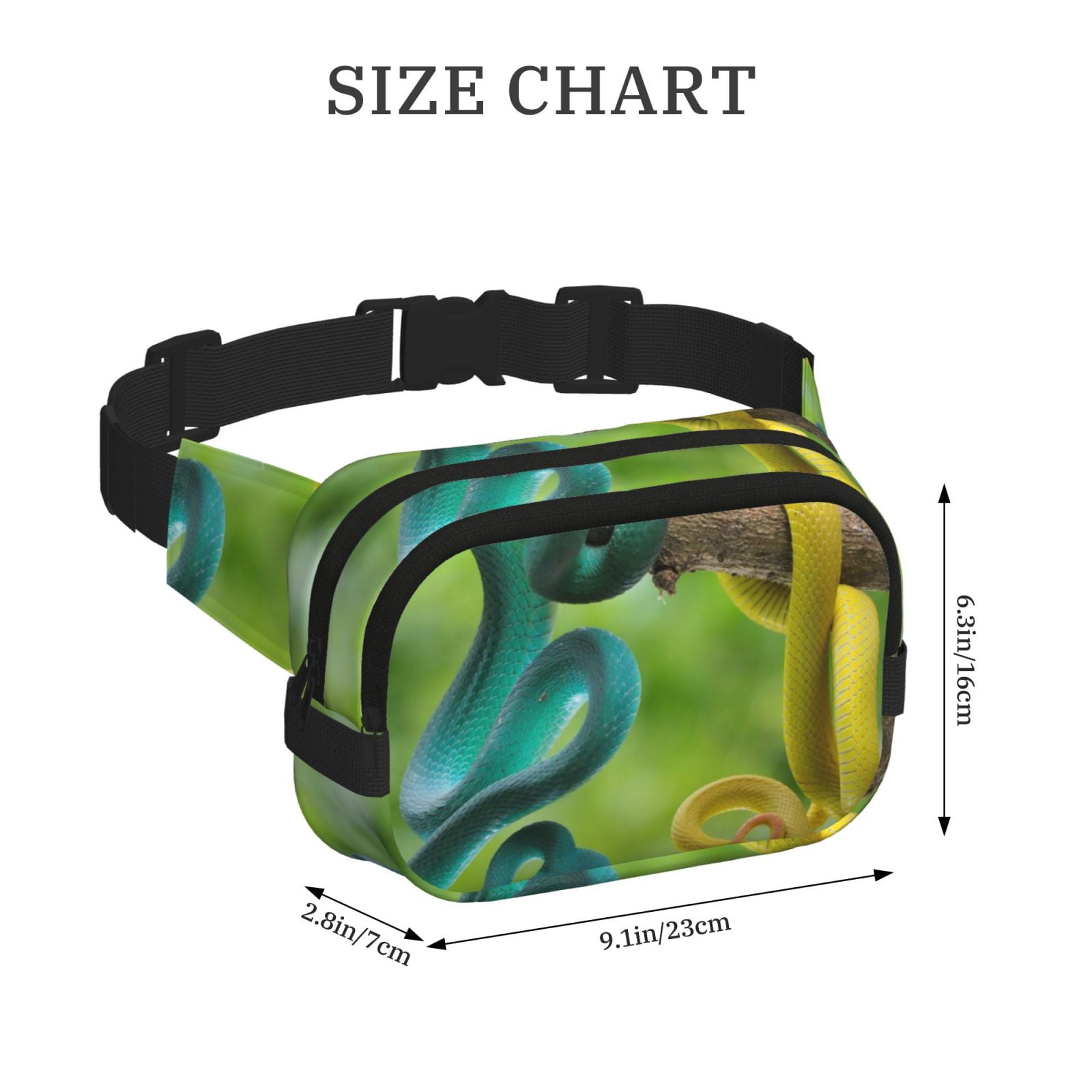 Picia Blue Viper And Yellow Viper Snake Print Square Double-Layer Waist Bag Mini Adjustable Waist Belt Bag Exercise Running Travel Hiking
