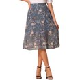thumbnail image 1 of Falda midi A-Line de mujer INSPIRE CHIC con estampado floral de gasa, falda vintage de verano en gris y azul, 1 of 6