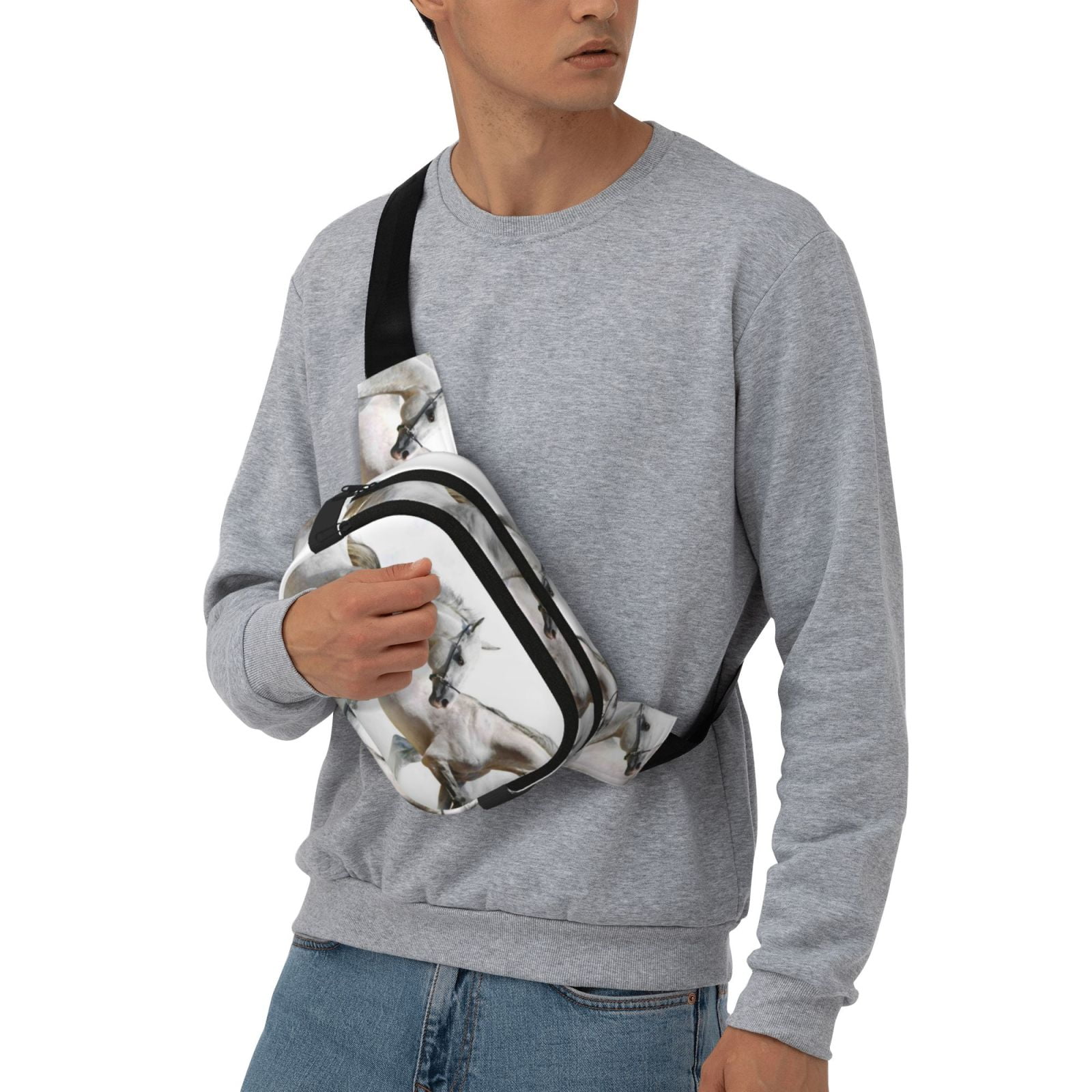 Picia Running White Horses Print Square Double-Layer Waist Bag Mini Adjustable Waist Belt Bag Exercise Running Travel Hiking