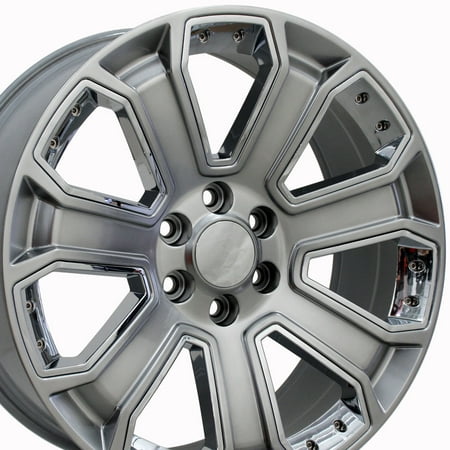 2009 Chevy Silverado Rims OE Wheels 22 Inch | Fits Chevy Silverado Tahoe GMC Sierra Yukon Cadillac Escalade | CV93 Hyper Black with Chrome 22x9 Rim - Hollander 5661 ()