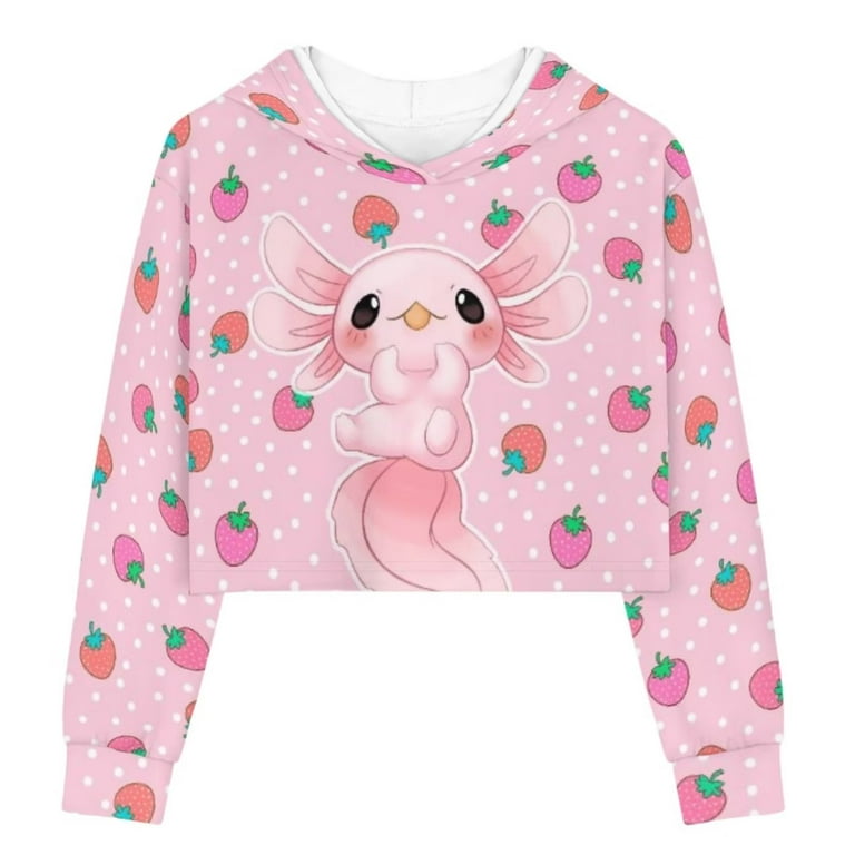 Pzuqiu Pink Girls Crop Top Hoodies Size 5-6T Kids Preppy Sweatshirt  Gymnasium Sportwear Outfits,Sakura Axolotl Trendy Long Sleeve Pullover Tops  Trendy