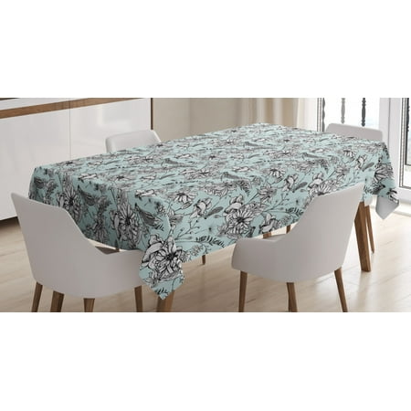 

Garden Art Tablecloth Nature Scene Butterfly Dragonfly and Daisies on Pale Background Rectangular Table Cover for Dining Room Kitchen 60 X 84 Inches Pale Blue Black and White by Ambesonne
