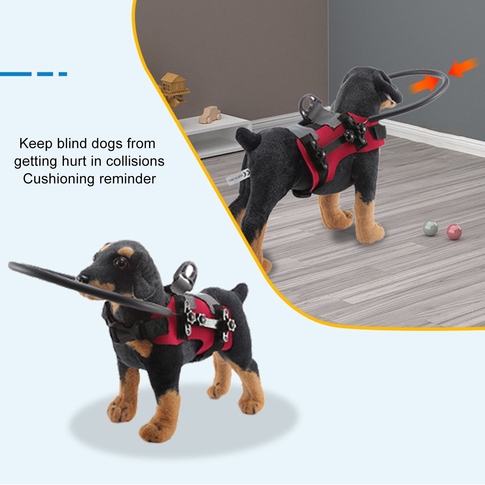Riousery Ring Harness for Blind Dog Easy Fixation Sturdy Adjustable Blind Dog Ring Bumper Guards for Blind Pets, Protective Vest Ring for Vision Impaired Dogs Cats, Red M (Medium) Size