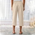 thumbnail image 5 of Kvture Linen Capri Pants for Women Casual Summer Elastic Waist Straight Leg Crop Pants Drawstring Beach Trousers with Pockets Beige XXXL, 5 of 5