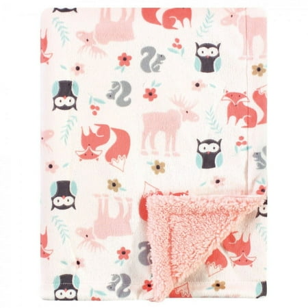 UPC: 0660168524093 | Hudson Baby Infant Girl Plush Blanket with Faux Shearling Back  Girl Pink Forest  One Size
