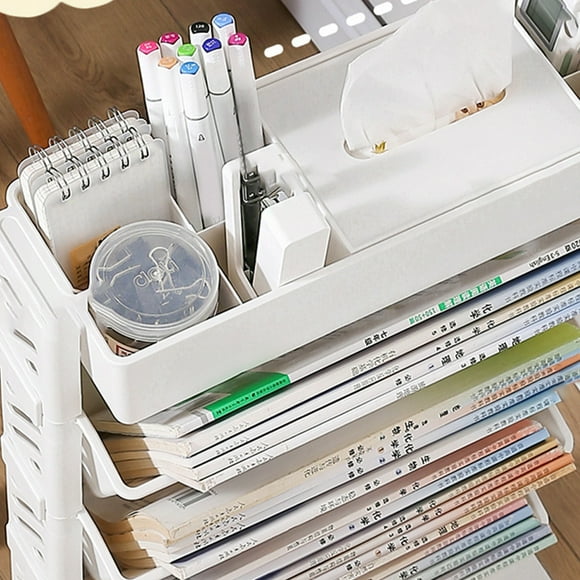 Movable Bookshelf Large Capacity Rotatable Removable Plastic Practical Rolling Organization Shelf 6 Layer