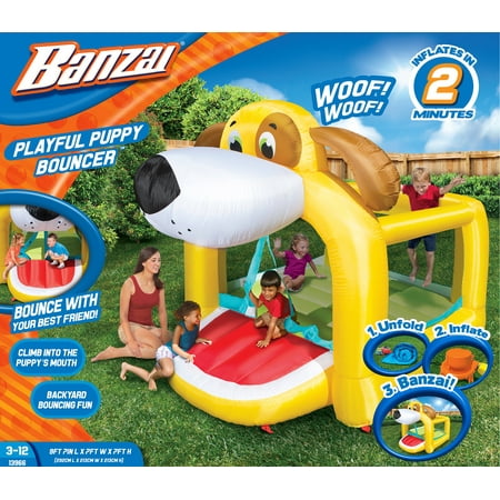 Banzai Playful Puppy Bouncer (Inflatable Jumping Bounce House Backyard Summer Bouncing Jump Castle)
