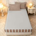 thumbnail image 4 of Manfei Minimalism Checkered Zipper Twin Comforter Sets with Fitted Sheet and 2 Pillowcases,Geometric Check Zipper Bedding Set,Brown White,Light Gray Reversible,4pcs, 4 of 8