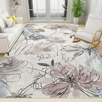Abstract Water Color Flowers Print Area Rugs, Vintage Black Line Art Large Area Rug, Indoor Non-Slip Kids Washable Breathable Durable Carpet For Front Entrance Floor Decor 4' x 6'