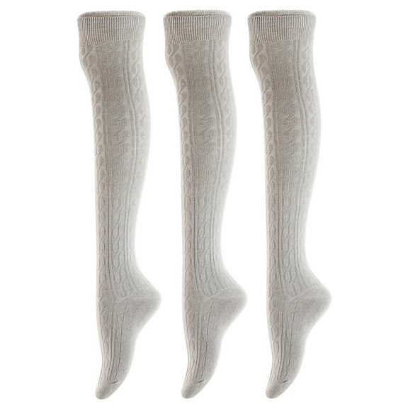 Lian LifeStyle Women's 3 Pairs Adorable Comfortable Soft Thigh High Over Knee High Cotton Socks Size 6-9 L1024Light Grey