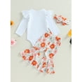 thumbnail image 4 of Wassery Baby Girls Clothes White 6 12 18 24 Months Infant Long Sleeve Letter Print Romper Tops + Floral Bell Bottoms + Headband 3Pcs Fall Casual Outfit Sets for Newborn 0-24M, 4 of 8