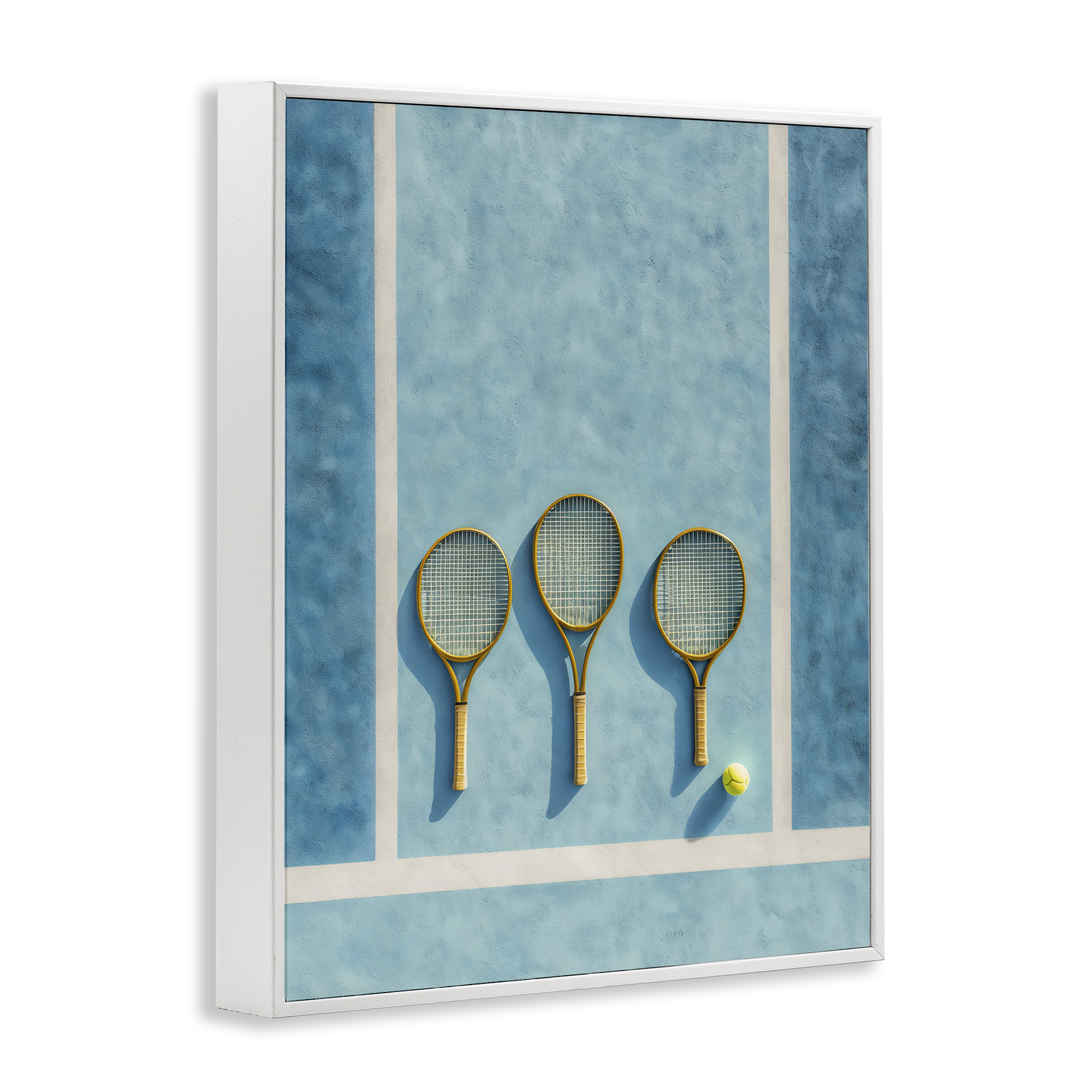 Tennis Racket Trio White Framed Giclee Art, design by Franklyn Gregory